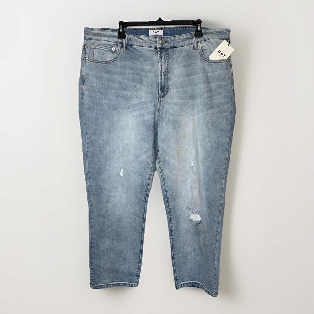 NWT OAT New York Women's 20W High Rise Straight Ankle Jeans Light Wash Disressed